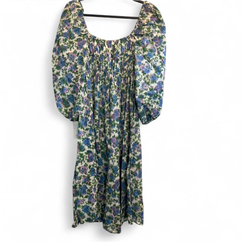For Love & Lemons NWT Bridget Wisteria Floral Midi Dress S Cotton Puff Sleeve - Picture 7 of 7